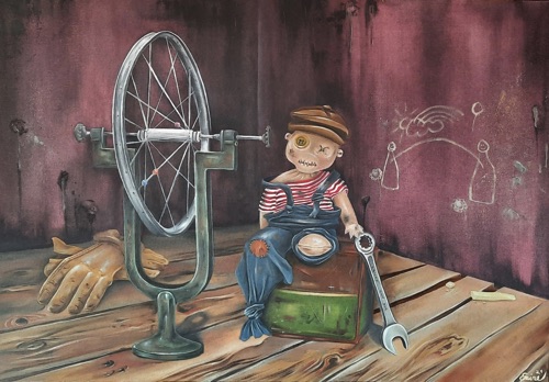 Emine Bostanci, Mechanic's Apprentice
70x100cm, oil on canvas, 2020